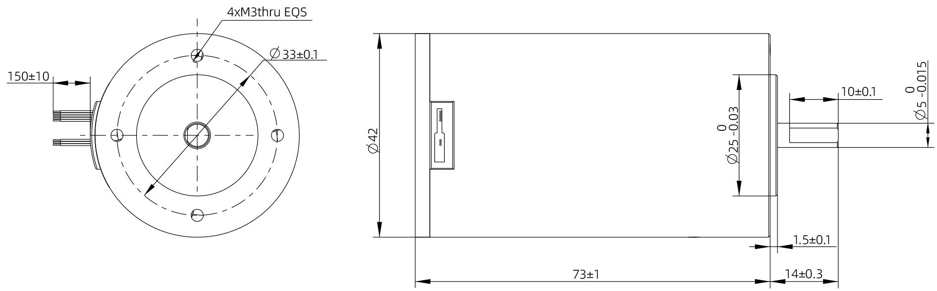 Brushless DC Motor Size 17 (42mm) Dimensional Drawing